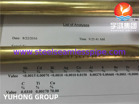 ASTM B111 / ASME SB111 C44300 Kupfernickelrohr nahtlos für Kondensatorkühlsystemanwendungen