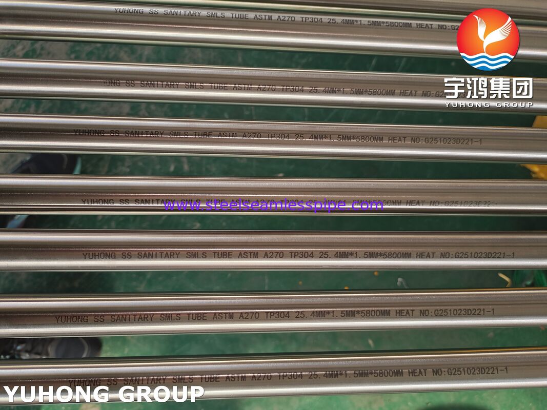 ASTM A270 TP304 Edelstahl helles gegossenes nahtloses Sanitärrohr für die Lebensmittelverarbeitung